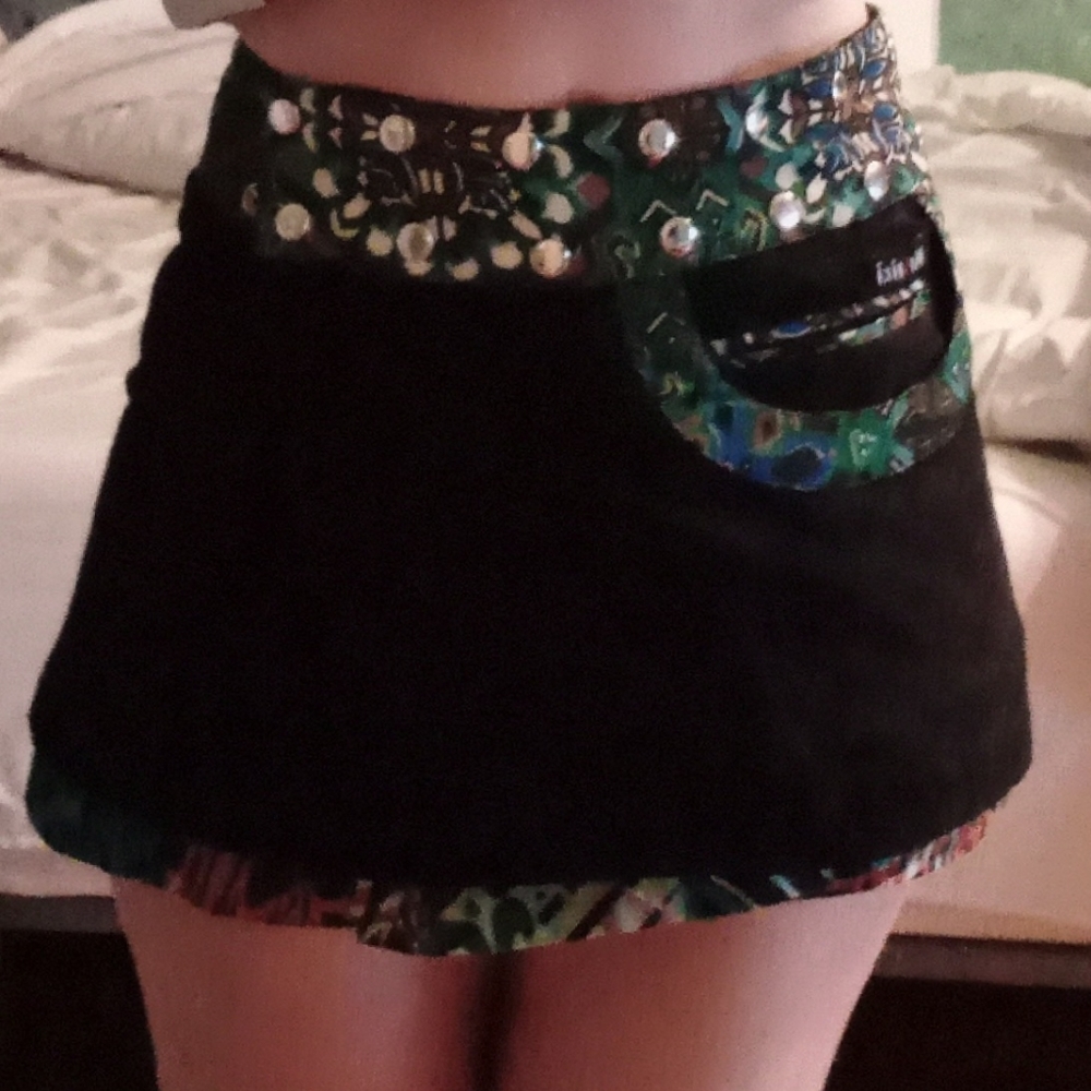 MOSHIKI Hot Cookie Multi Colored Corduroy Reversible & Adjustable Mini Skirt